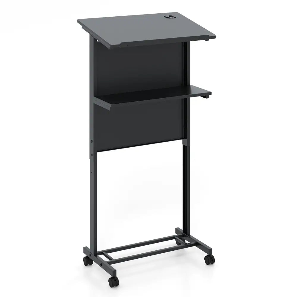 3-Position Height Adjustable Lectern Table with Tilted Tabletop-Black - Black - Laptop Tables & Printer Stands