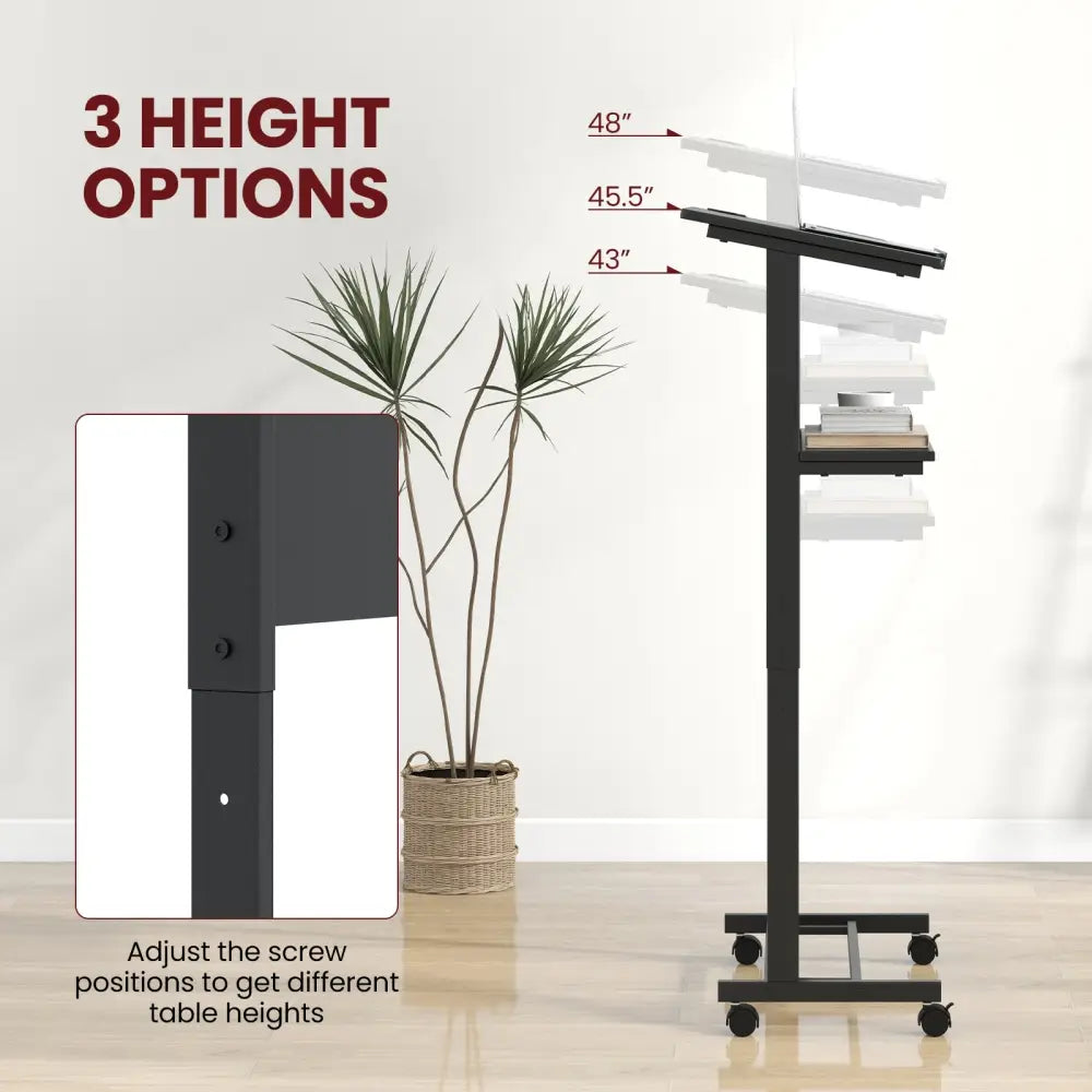 3-Position Height Adjustable Lectern Table with Tilted Tabletop-Black - Black - Laptop Tables & Printer Stands