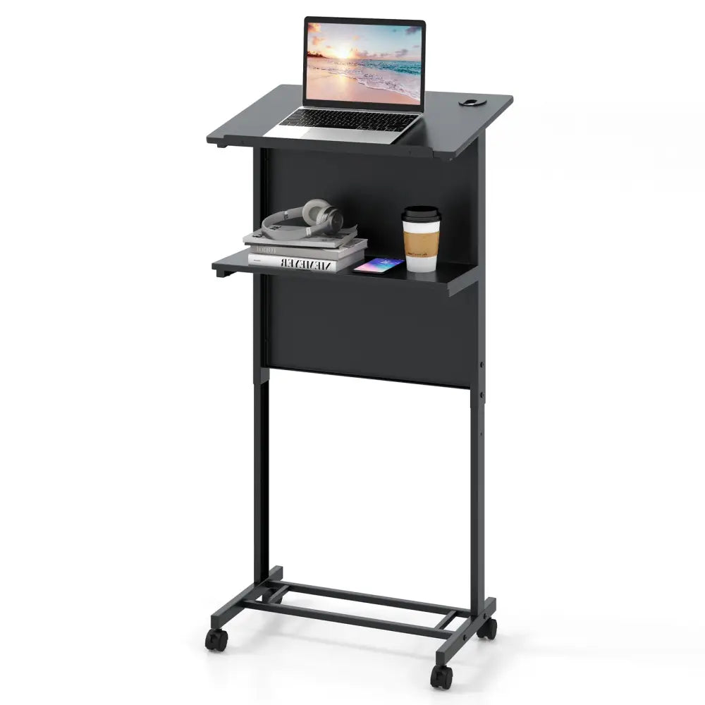 3-Position Height Adjustable Lectern Table with Tilted Tabletop-Black - Black - Laptop Tables & Printer Stands