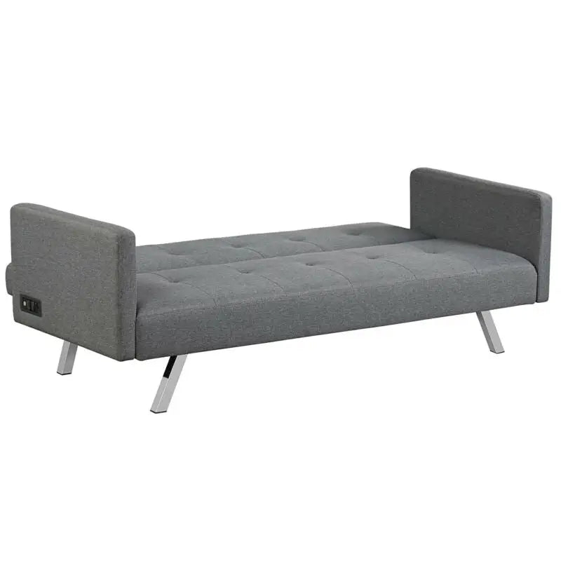 3 Seat Convertible Linen Fabric Futon Sofa with USB and Power Strip-Gray - Gray - Sofas & Loveseats