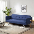 3 Seat Convertible Linen Fabric Futon Sofa with USB and Power Strip-Blue - Blue - Sofas & Loveseats