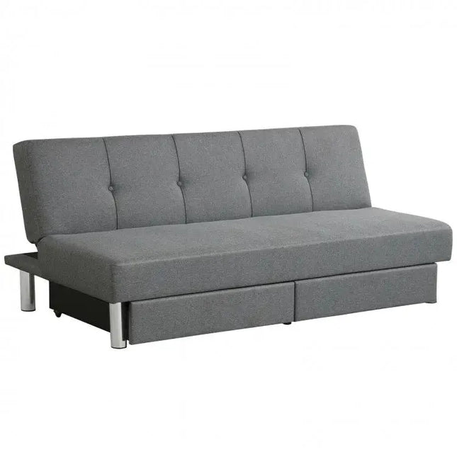 3-Seat Convertible Sofa Bed with 2 Large Drawers and 3 Adjustable Angles - Gray - Sofas & Loveseats