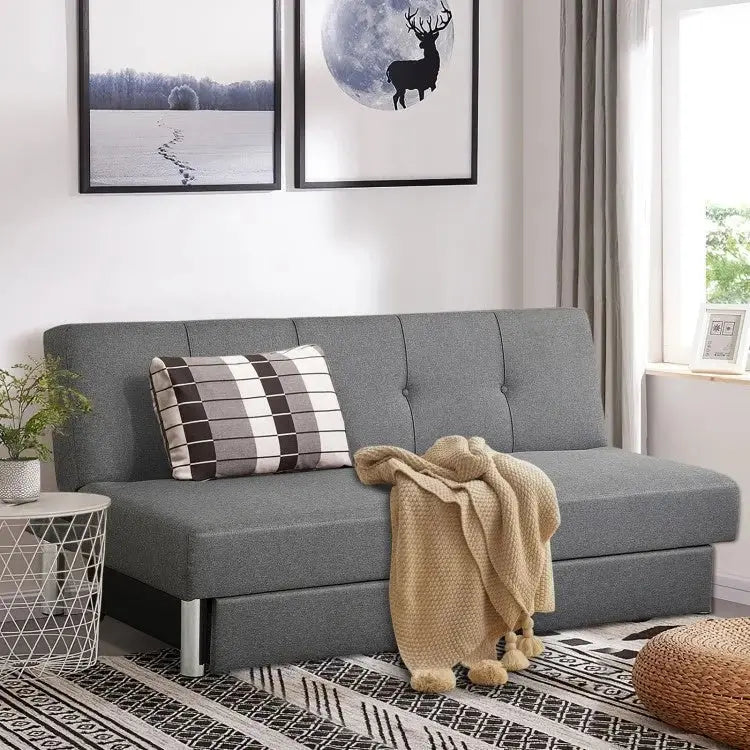 3-Seat Convertible Sofa Bed with 2 Large Drawers and 3 Adjustable Angles - Gray - Sofas & Loveseats