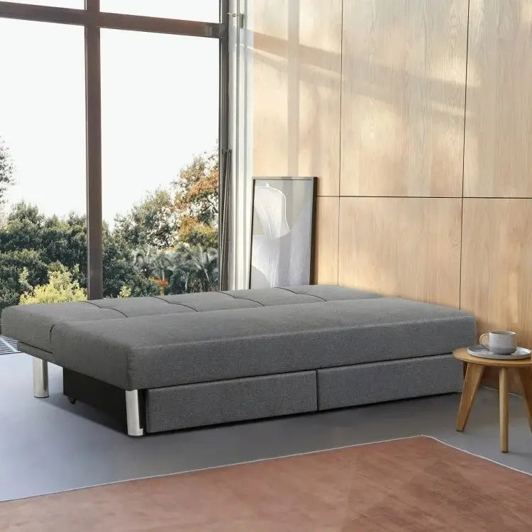 3-Seat Convertible Sofa Bed with 2 Large Drawers and 3 Adjustable Angles - Gray - Sofas & Loveseats