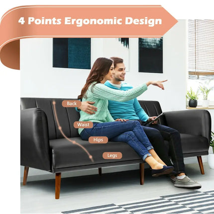 3 Seat Convertible Sofa Bed with Adjustable Backrest for Living Room-Black - Black - Sofas & Loveseats
