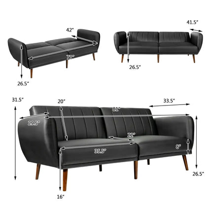 3 Seat Convertible Sofa Bed with Adjustable Backrest for Living Room-Black - Black - Sofas & Loveseats