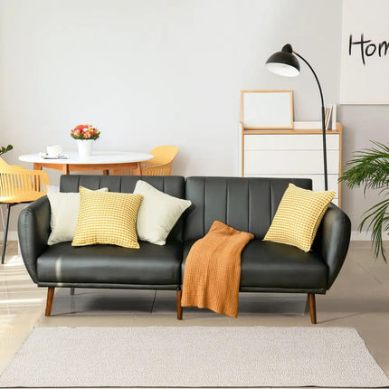 3 Seat Convertible Sofa Bed with Adjustable Backrest for Living Room-Black - Black - Sofas & Loveseats