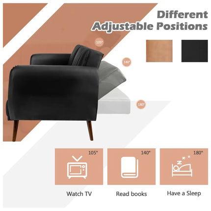 3 Seat Convertible Sofa Bed with Adjustable Backrest for Living Room-Black - Black - Sofas & Loveseats