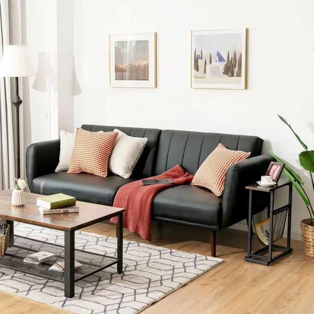 3 Seat Convertible Sofa Bed with Adjustable Backrest for Living Room-Black - Black - Sofas & Loveseats