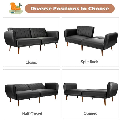 3 Seat Convertible Sofa Bed with Adjustable Backrest for Living Room-Black - Black - Sofas & Loveseats