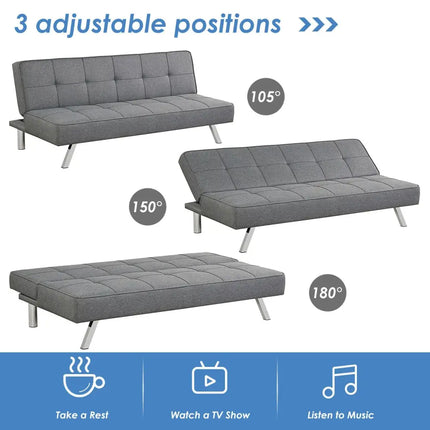 3-Seat Convertible Sofa Bed with High-Density Sponge for Living Room - Gray - Sofas & Loveseats