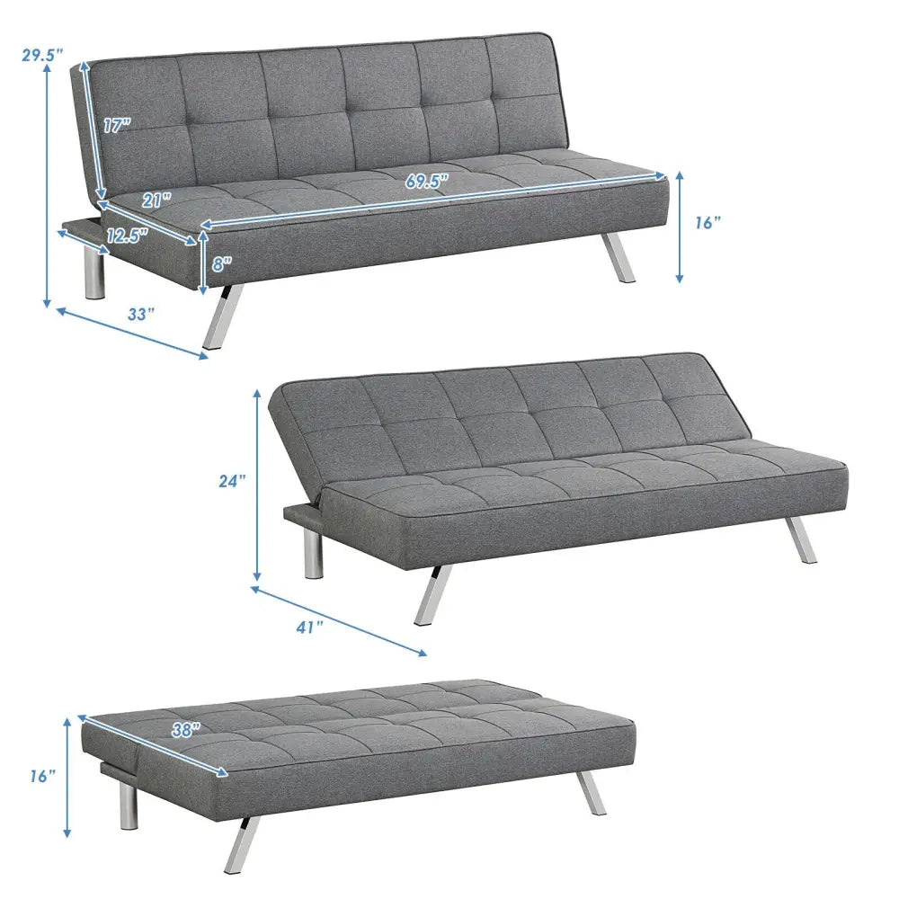 3-Seat Convertible Sofa Bed with High-Density Sponge for Living Room - Gray - Sofas & Loveseats