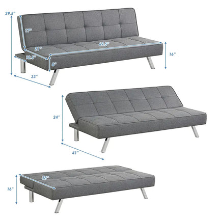 3-Seat Convertible Sofa Bed with High-Density Sponge for Living Room - Gray - Sofas & Loveseats