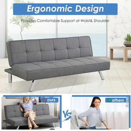 3-Seat Convertible Sofa Bed with High-Density Sponge for Living Room - Gray - Sofas & Loveseats