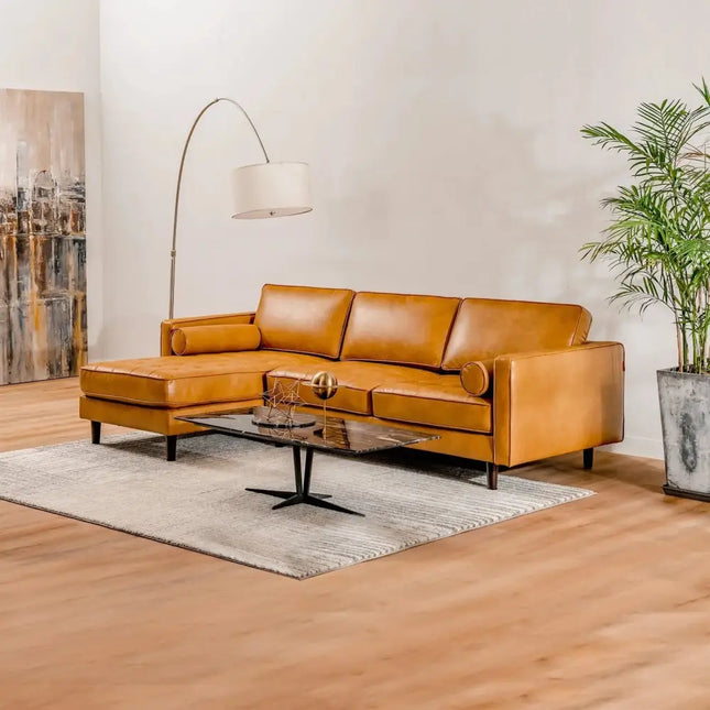 3-Seat L-Shaped Sectional Sofa Couch for Living Room-Brown Costway