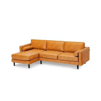 3-Seat L-Shaped Sectional Sofa Couch for Living Room-Brown Costway