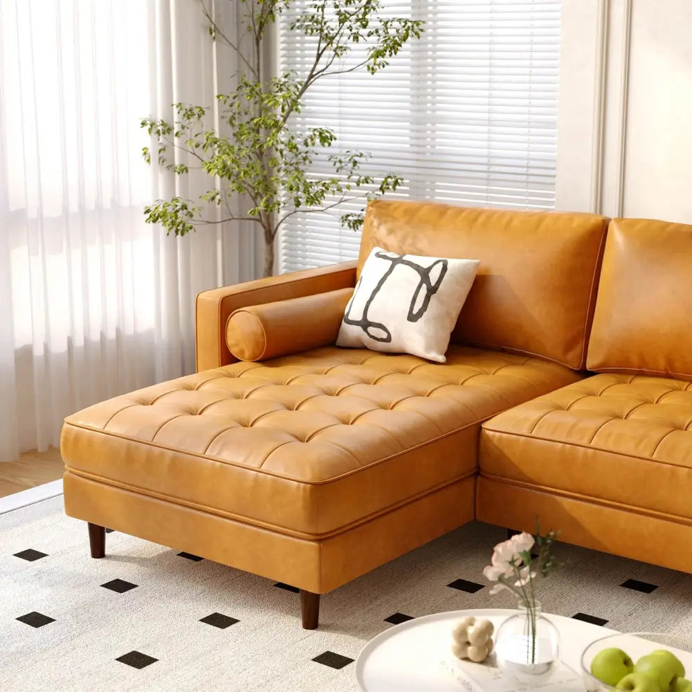 3-Seat L-Shaped Sectional Sofa Couch for Living Room-Brown - Orange - Sofas & Loveseats