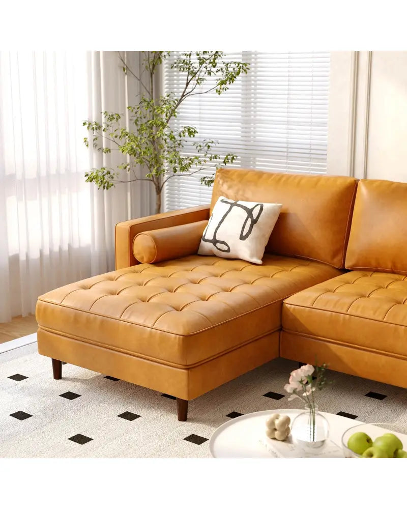 3-Seat L-Shaped Sectional Sofa Couch for Living Room-Brown - Orange - Sofas & Loveseats