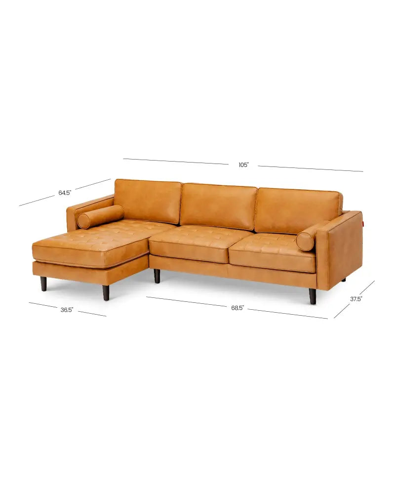 3-Seat L-Shaped Sectional Sofa Couch for Living Room-Brown - Orange - Sofas & Loveseats