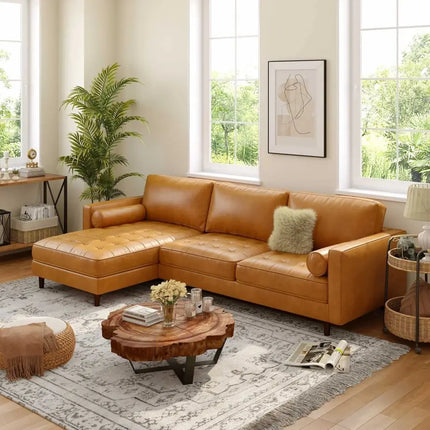 3-Seat L-Shaped Sectional Sofa Couch for Living Room-Brown Costway