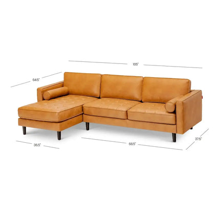 3-Seat L-Shaped Sectional Sofa Couch for Living Room-Brown Costway