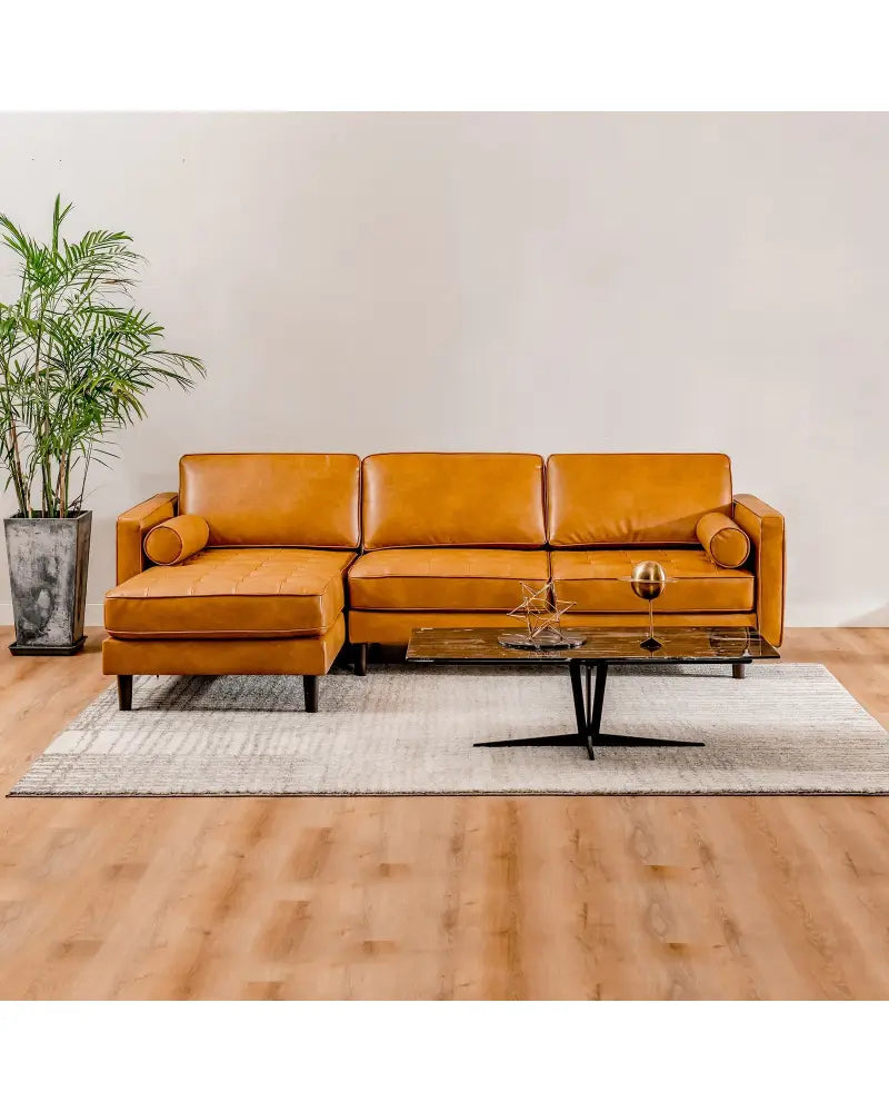 3-Seat L-Shaped Sectional Sofa Couch for Living Room-Brown - Orange - Sofas & Loveseats