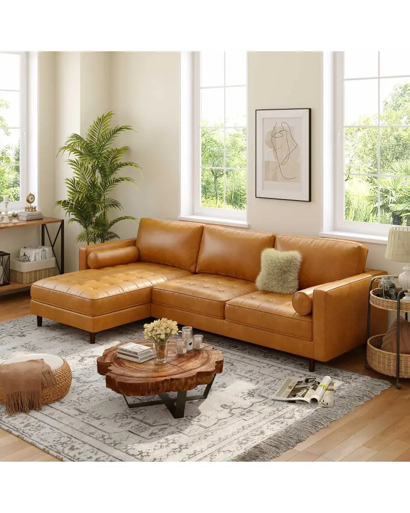 3-Seat L-Shaped Sectional Sofa Couch for Living Room-Brown - Orange - Sofas & Loveseats