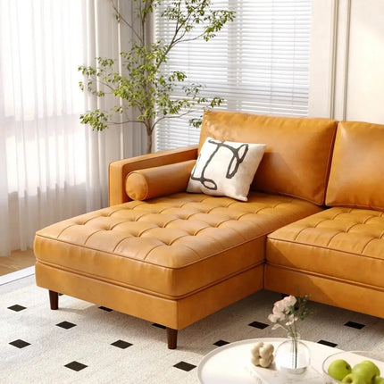 3-Seat L-Shaped Sectional Sofa Couch for Living Room-Brown Costway
