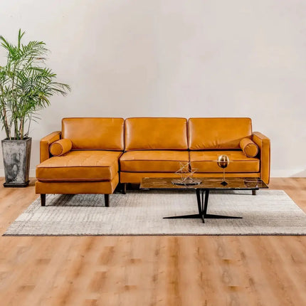 3-Seat L-Shaped Sectional Sofa Couch for Living Room-Brown Costway