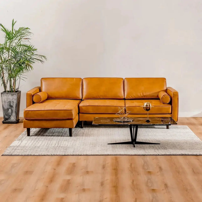 3-Seat L-Shaped Sectional Sofa Couch for Living Room-Brown Costway