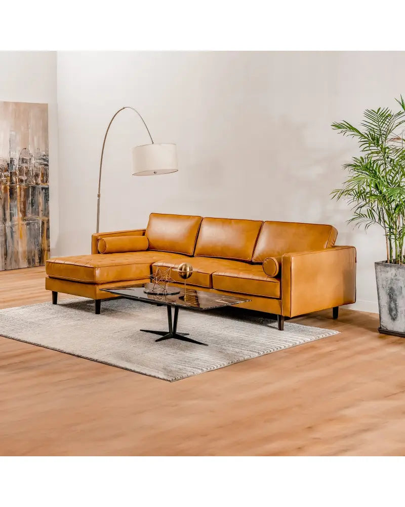 3-Seat L-Shaped Sectional Sofa Couch for Living Room-Brown - Orange - Sofas & Loveseats