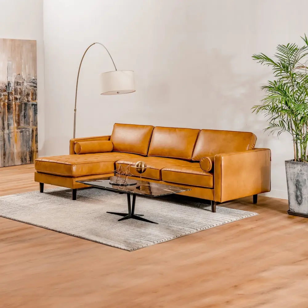 3-Seat L-Shaped Sectional Sofa Couch for Living Room-Brown - Orange - Sofas & Loveseats