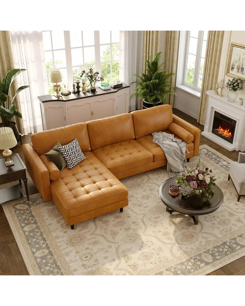 3-Seat L-Shaped Sectional Sofa Couch for Living Room-Brown - Orange - Sofas & Loveseats