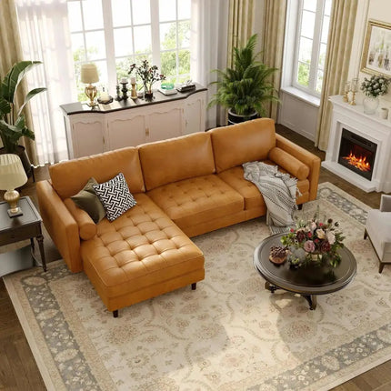 3-Seat L-Shaped Sectional Sofa Couch for Living Room-Brown Costway
