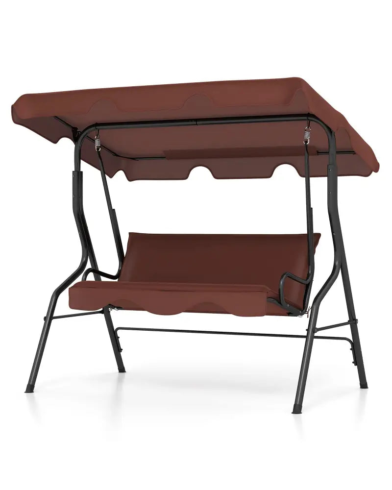 3 Seat Outdoor Patio Canopy Swing with Cushioned Steel Frame-Brown - Brown - Porch Swings