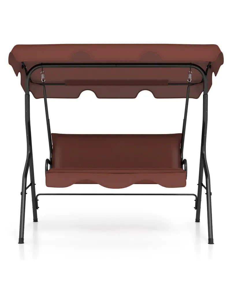 3 Seat Outdoor Patio Canopy Swing with Cushioned Steel Frame-Brown - Brown - Porch Swings