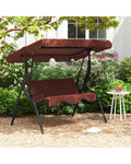 3 Seat Outdoor Patio Canopy Swing with Cushioned Steel Frame-Brown - Brown - Porch Swings