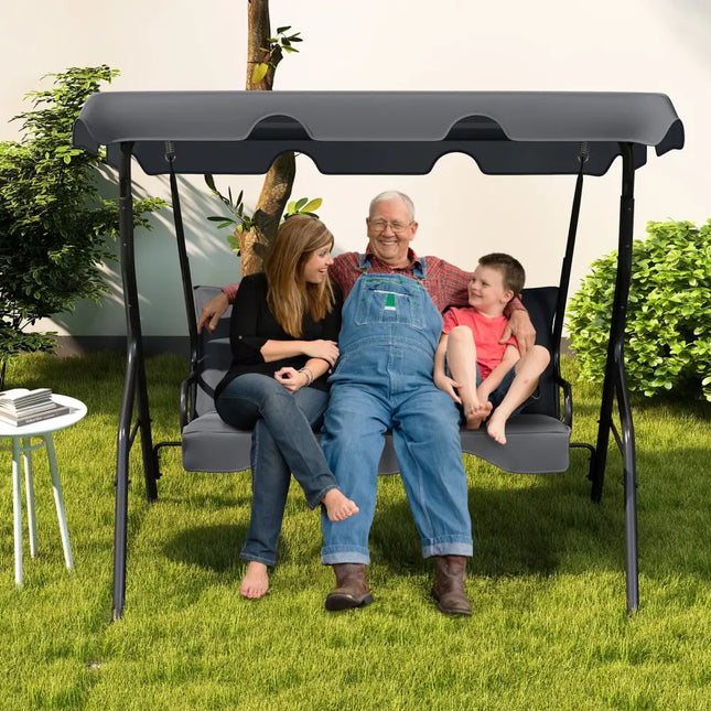 3-Seat Outdoor Patio Canopy Swing with Cushioned Steel Frame-Gray - Gray - Porch Swings