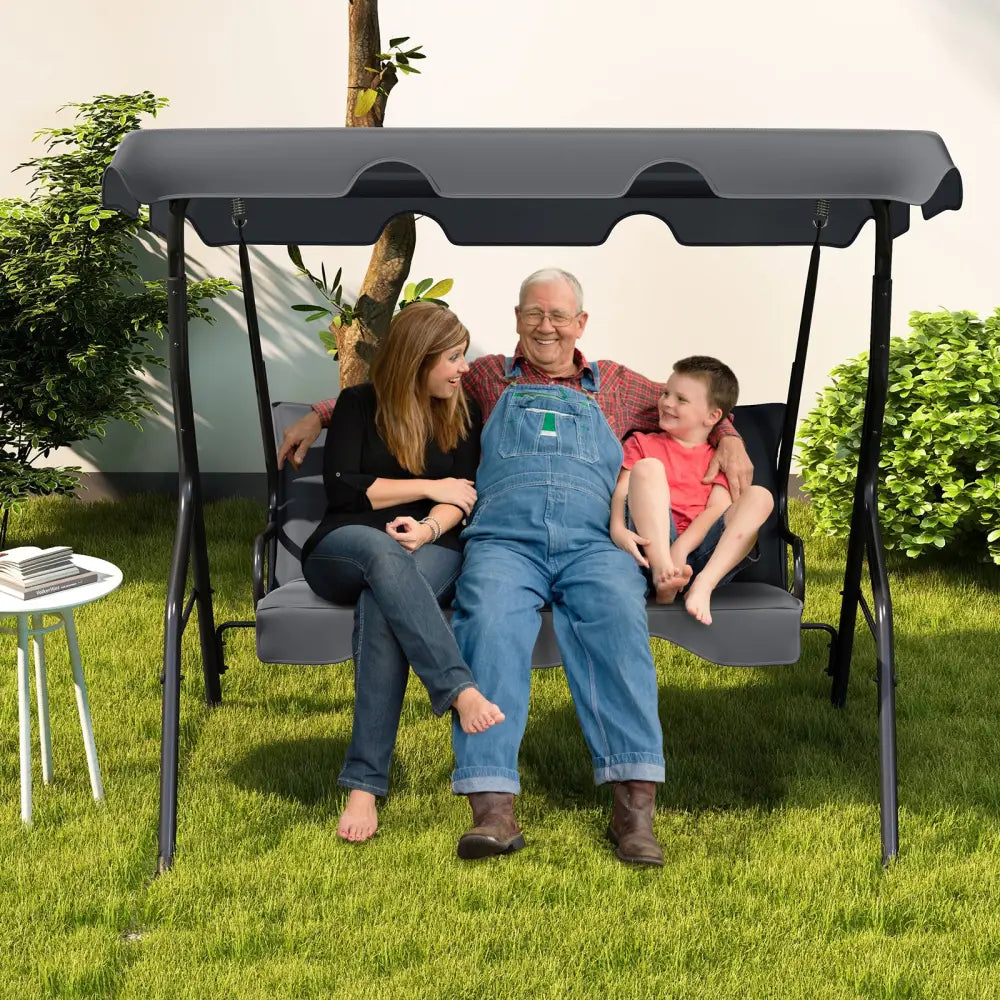 3-Seat Outdoor Patio Canopy Swing with Cushioned Steel Frame-Gray - Gray - Porch Swings