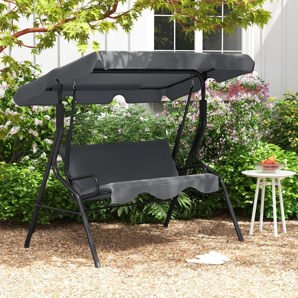 3-Seat Outdoor Patio Canopy Swing with Cushioned Steel Frame-Gray - Gray - Porch Swings