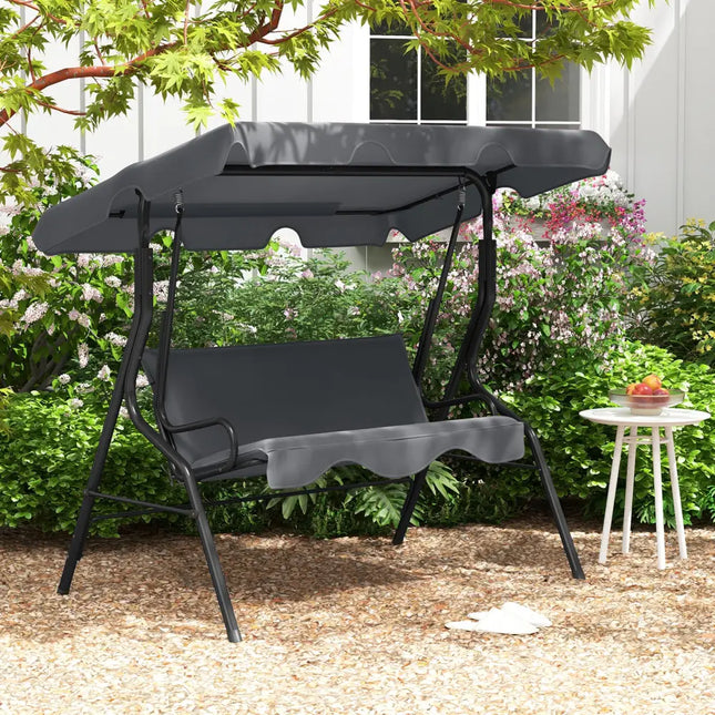 3-Seat Outdoor Patio Canopy Swing with Cushioned Steel Frame-Gray - Gray - Porch Swings