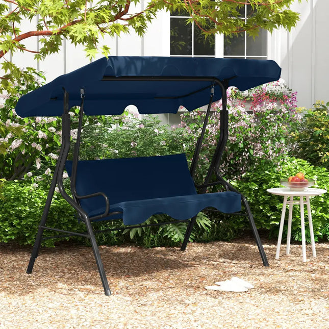 3-Seat Outdoor Patio Canopy Swing with Cushioned Steel Frame-Navy - Navy - Porch Swings