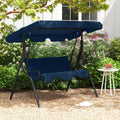 3-Seat Outdoor Patio Canopy Swing with Cushioned Steel Frame-Navy - Navy - Porch Swings