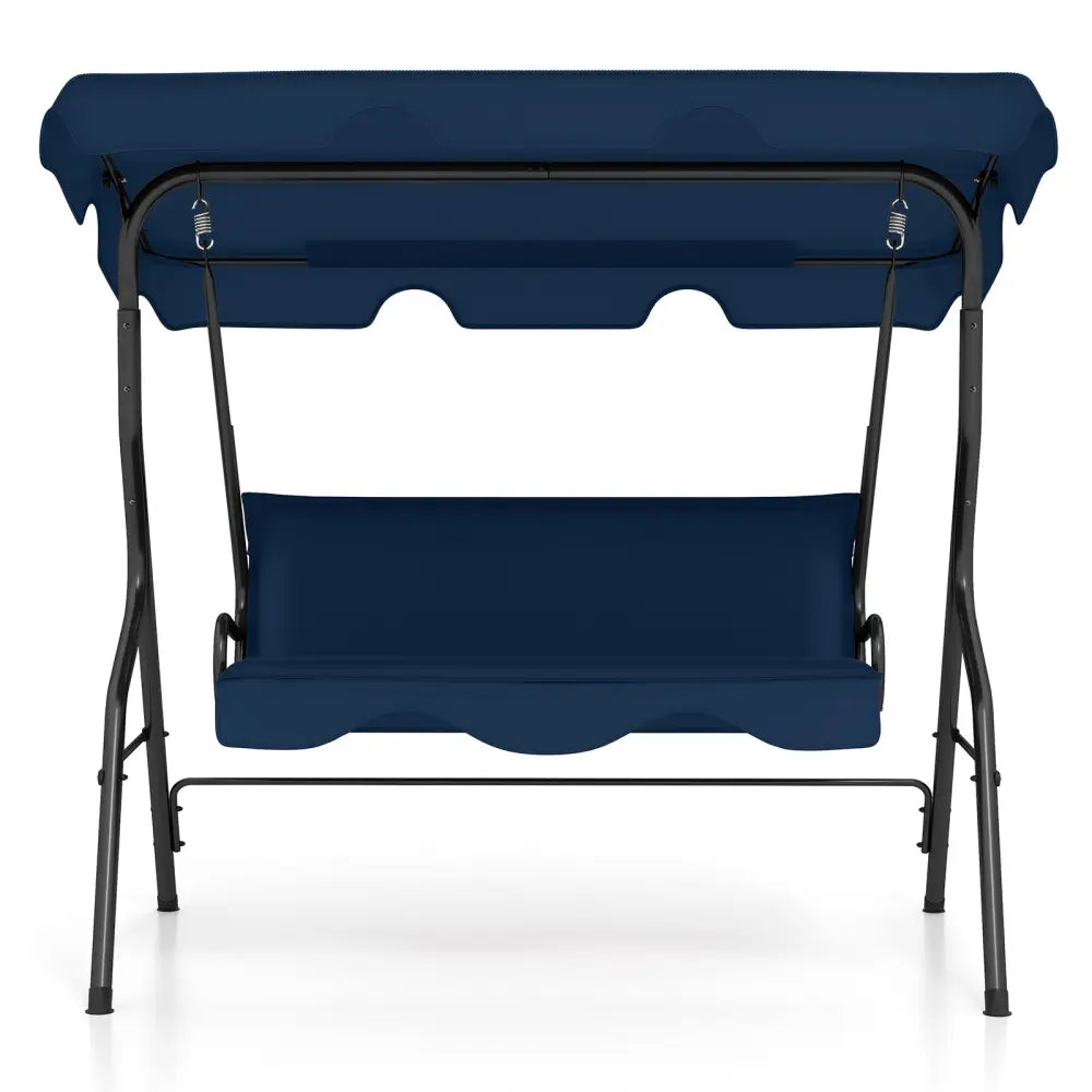 3-Seat Outdoor Patio Canopy Swing with Cushioned Steel Frame-Navy - Navy - Porch Swings