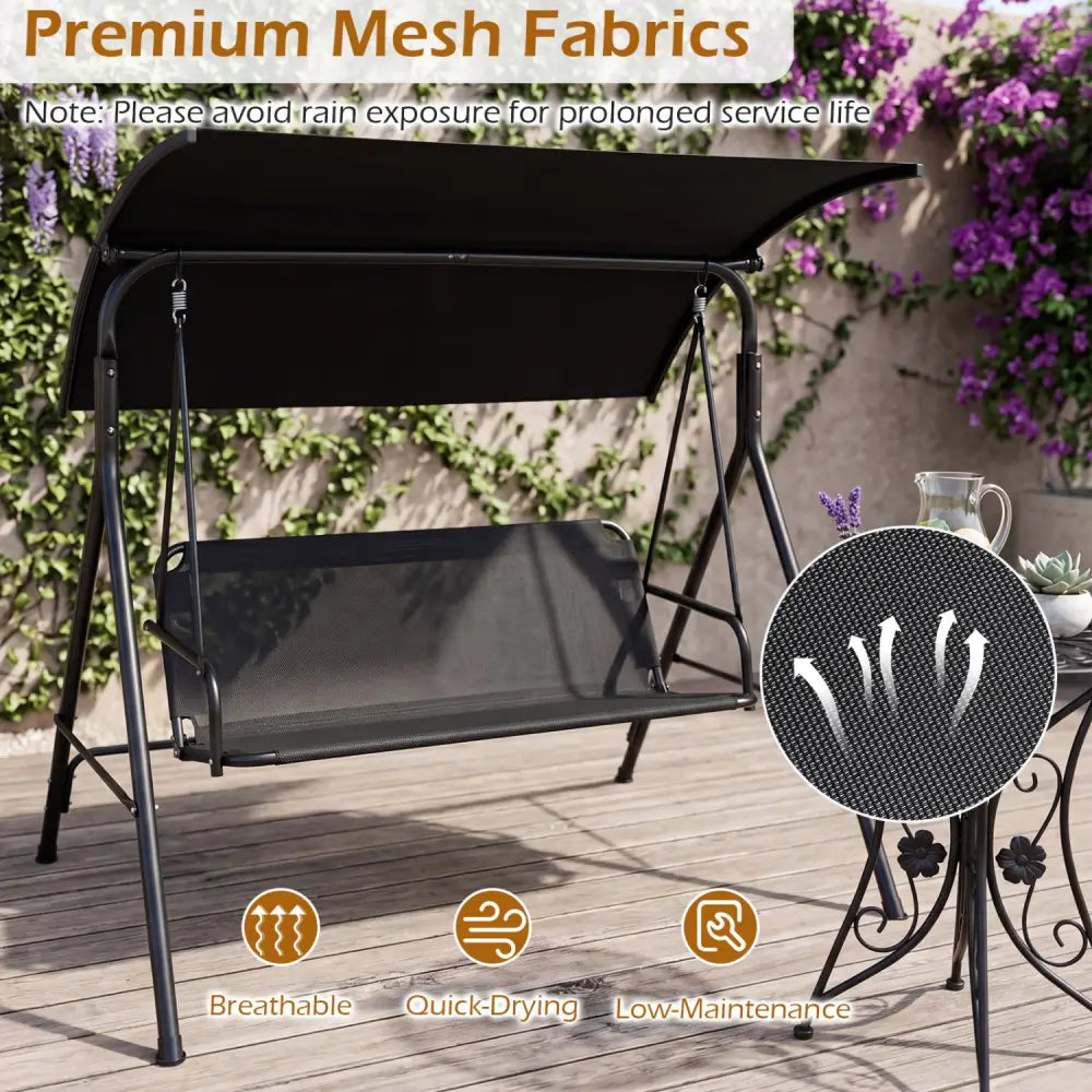 3-Seat Outdoor Patio Swing Chair with Breathable Mesh Fabrics-Beige - Beige - Porch Swings