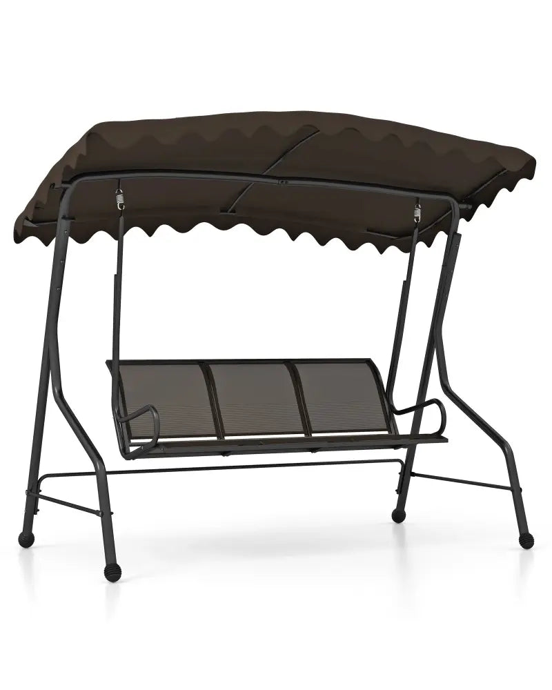 3-Seat Outdoor Porch Canopy Swing with Adjustable Shading-Brown - Brown - Porch Swings