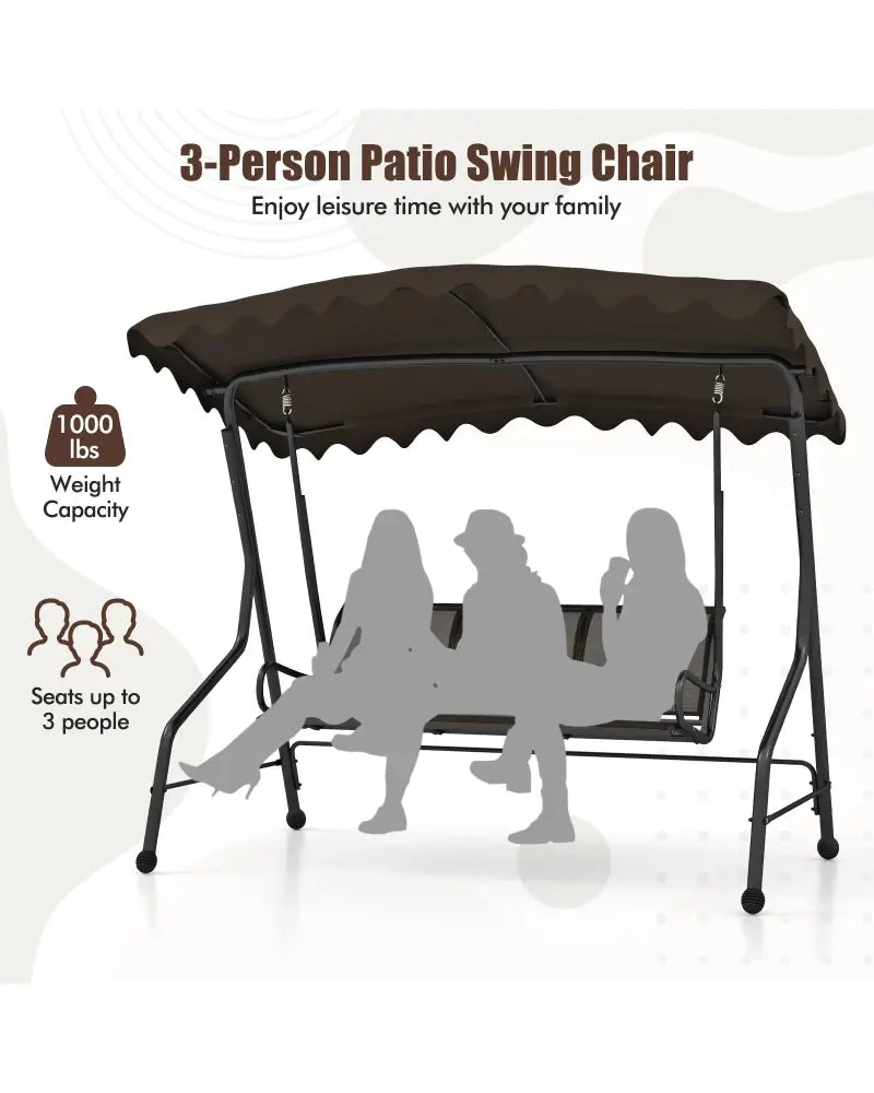 3-Seat Outdoor Porch Canopy Swing with Adjustable Shading-Brown - Brown - Porch Swings