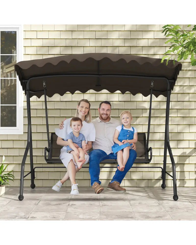 3-Seat Outdoor Porch Canopy Swing with Adjustable Shading-Brown - Brown - Porch Swings