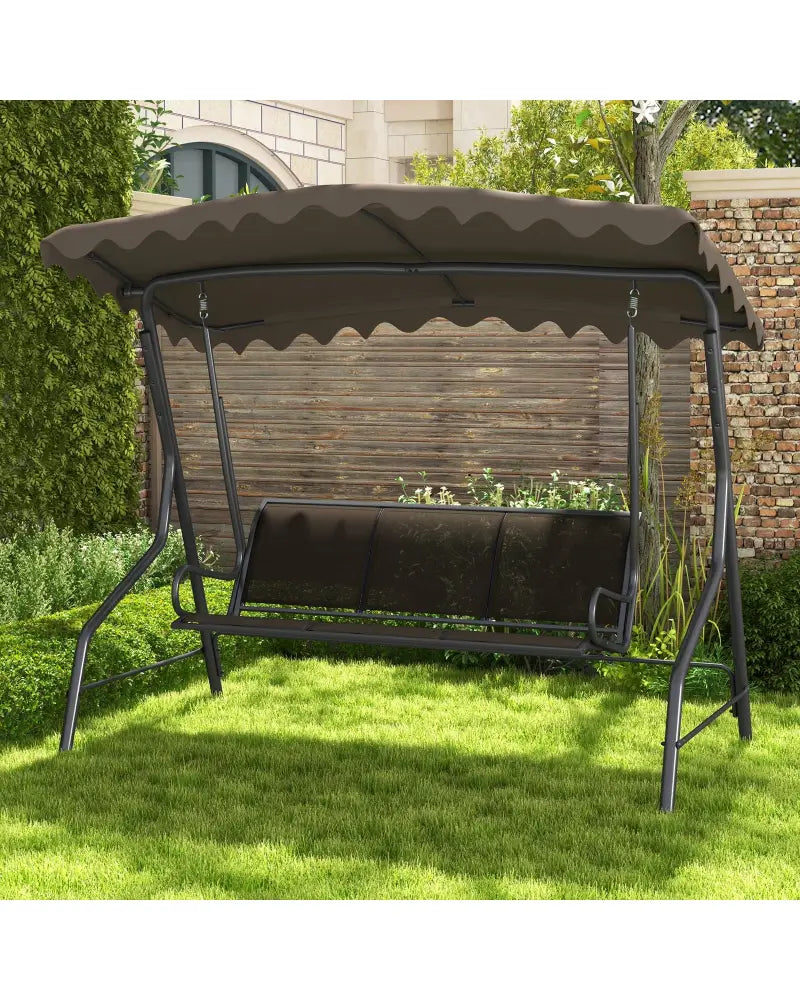 3-Seat Outdoor Porch Canopy Swing with Adjustable Shading-Brown - Brown - Porch Swings
