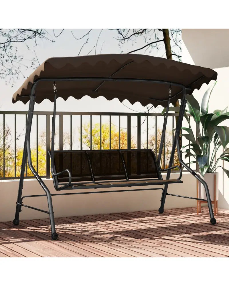 3-Seat Outdoor Porch Canopy Swing with Adjustable Shading-Brown - Brown - Porch Swings